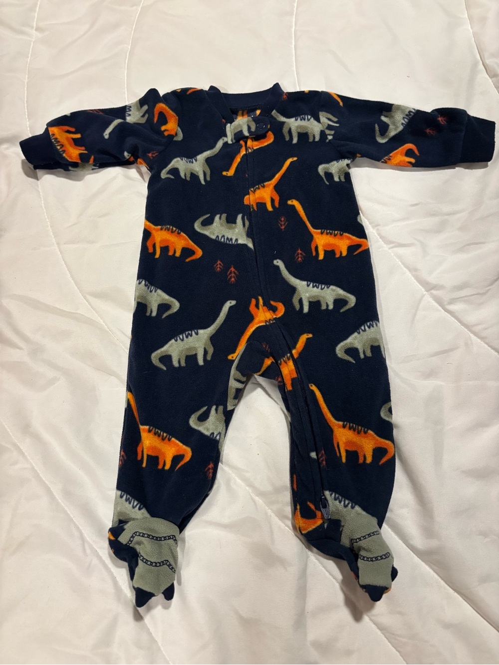 Carter's Navy Fleece Footed Pajamas with Orange & Gray Dinosaurs 0-3 months